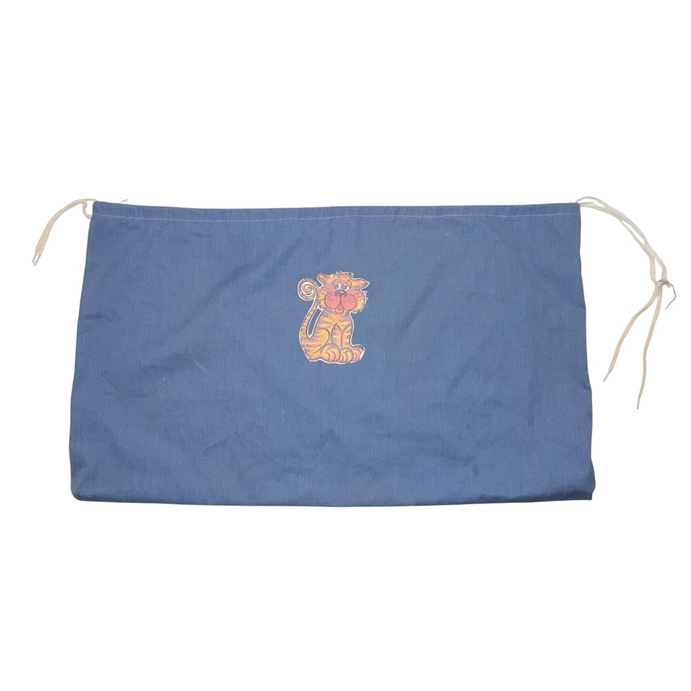 Vintage 1977 Nancy Lloyd Tiger Graphic Laundry Bag Blue Drawstring Storage Large